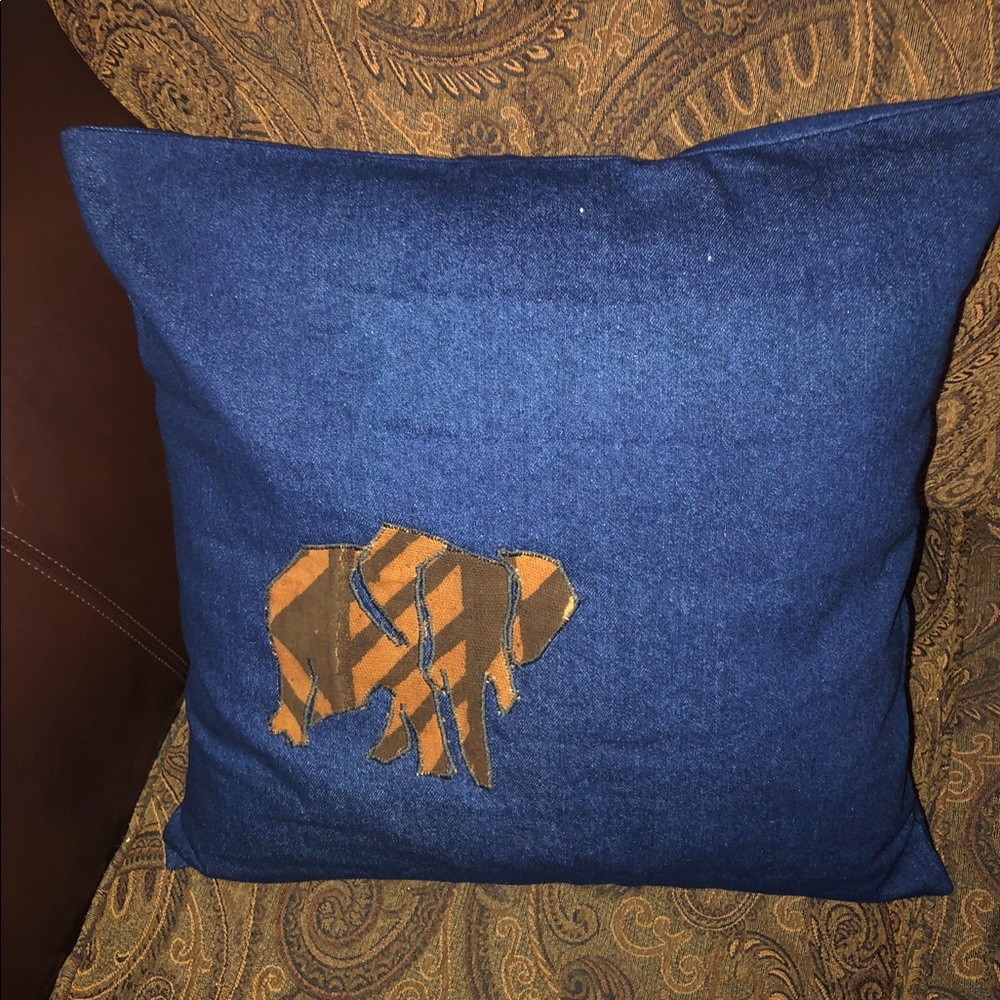 Throw Pillow w/ Authentic Mud Cloth Baby Elephant